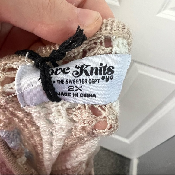 Sz 2X Love Knits Boutique Tan& Blue Striped Crochet Dress NWT - Picture 9 of 11